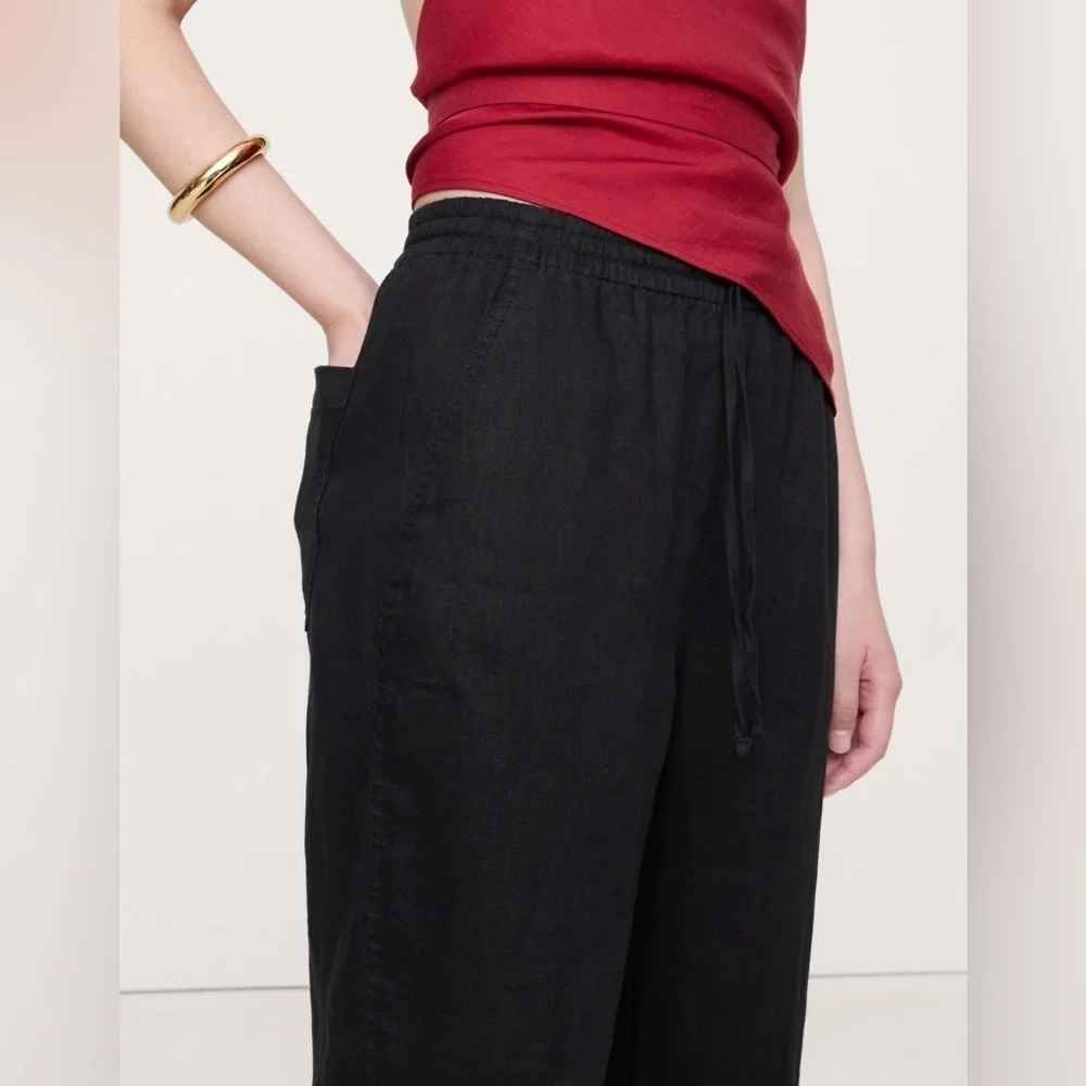 NWT! BANANA REPUBLIC BLACK LINEN PULL-ON ANKLE PANT🧡
